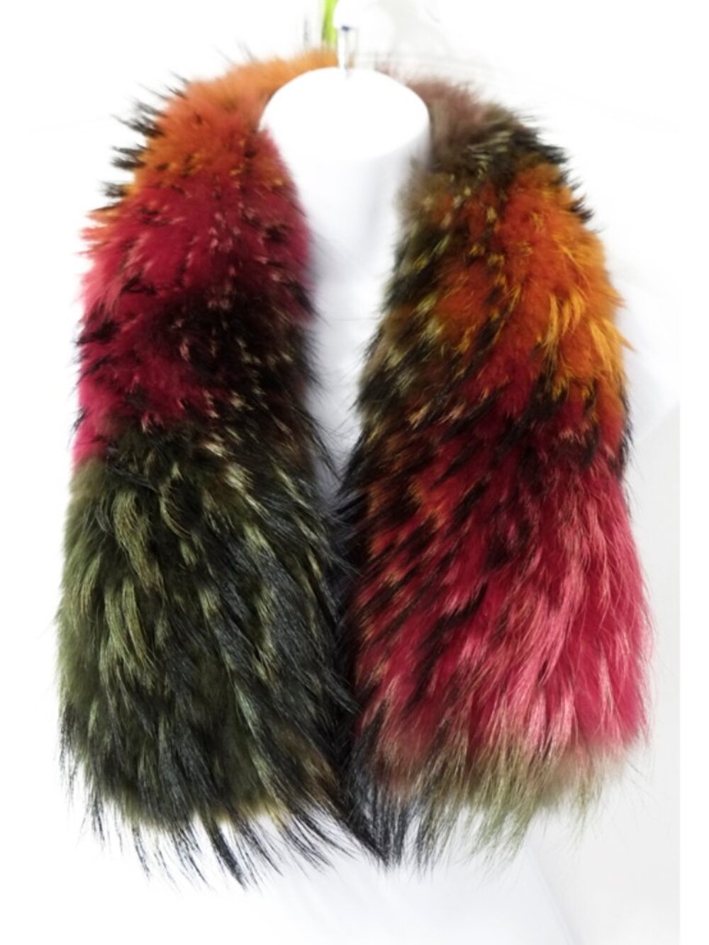 Multicolored raccoon collar with satin backing